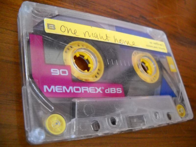 A multicolored Memorex 90-minute cassette mix tape.